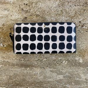 Kate Spade wallet.  White with irregular black dots